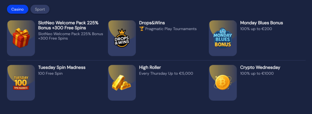 bonuses at slotneo